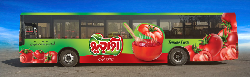 طراحی تبلیغات اتوبوس رب گوجه آواجیو