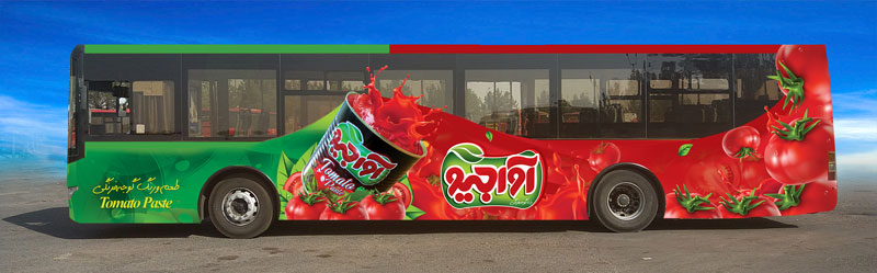 طراحی تبلیغات اتوبوس رب گوجه آوا جیو