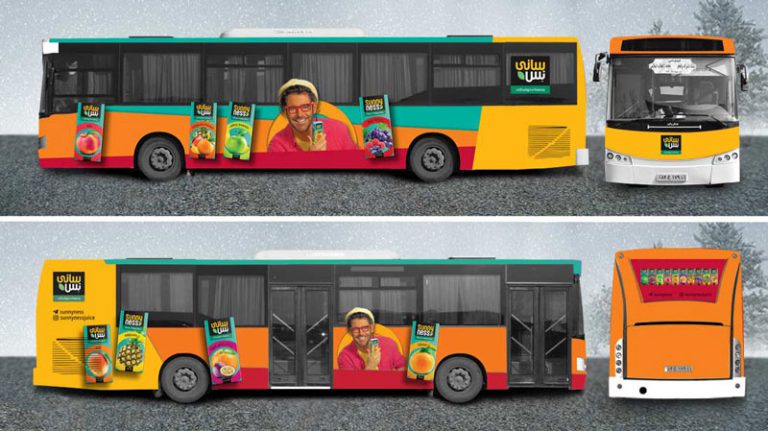 تبلیغات اتوبوس شرکت تولیدی آبمیوه سانی نس